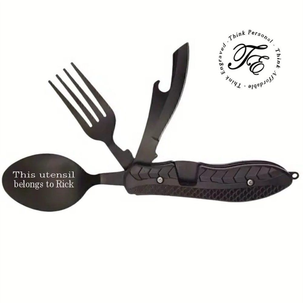 Personalized Camping or Picnic Fork, Spoon, and Knife Folding Utensil Multi-Tool
